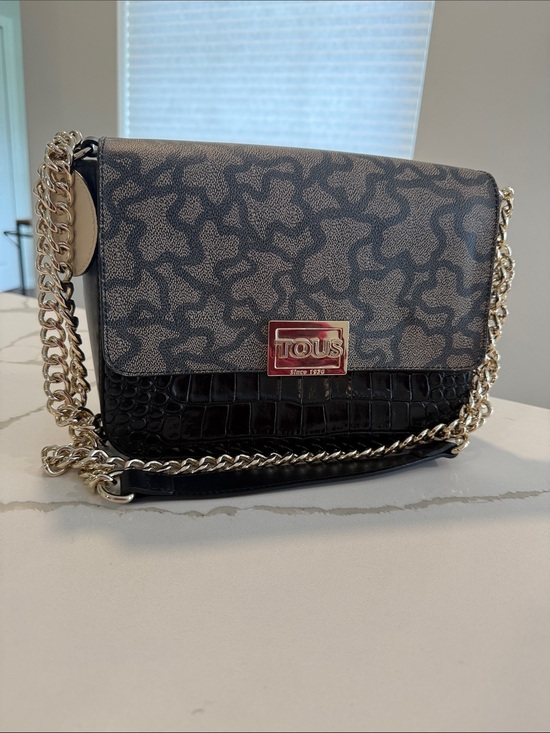 Tous Handbags - TOUS Black Patterned & Croc-Effect Chain Crossbody